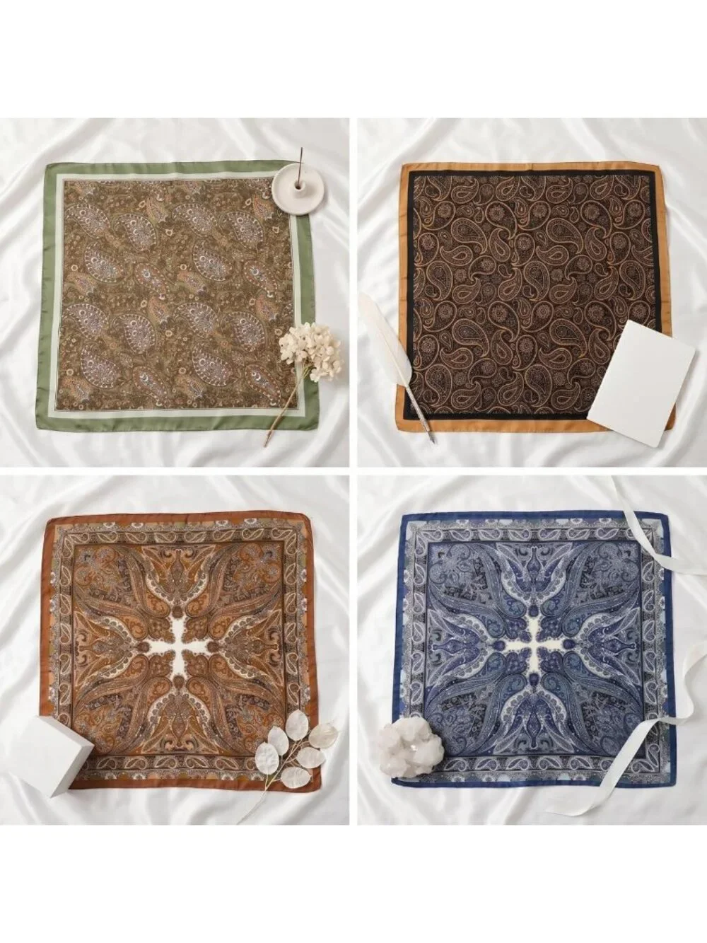 Vintage Western Silk Scarf Set - 4 Pcs Paisley Bandana Neckerchiefs for Men